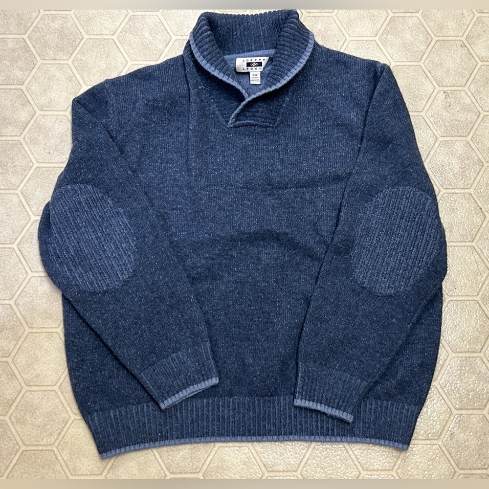 Men’s XXL 50/50 Wool/Nylon JOSEPH ABBOUD Shawl Collar Padded Elbow Sweater